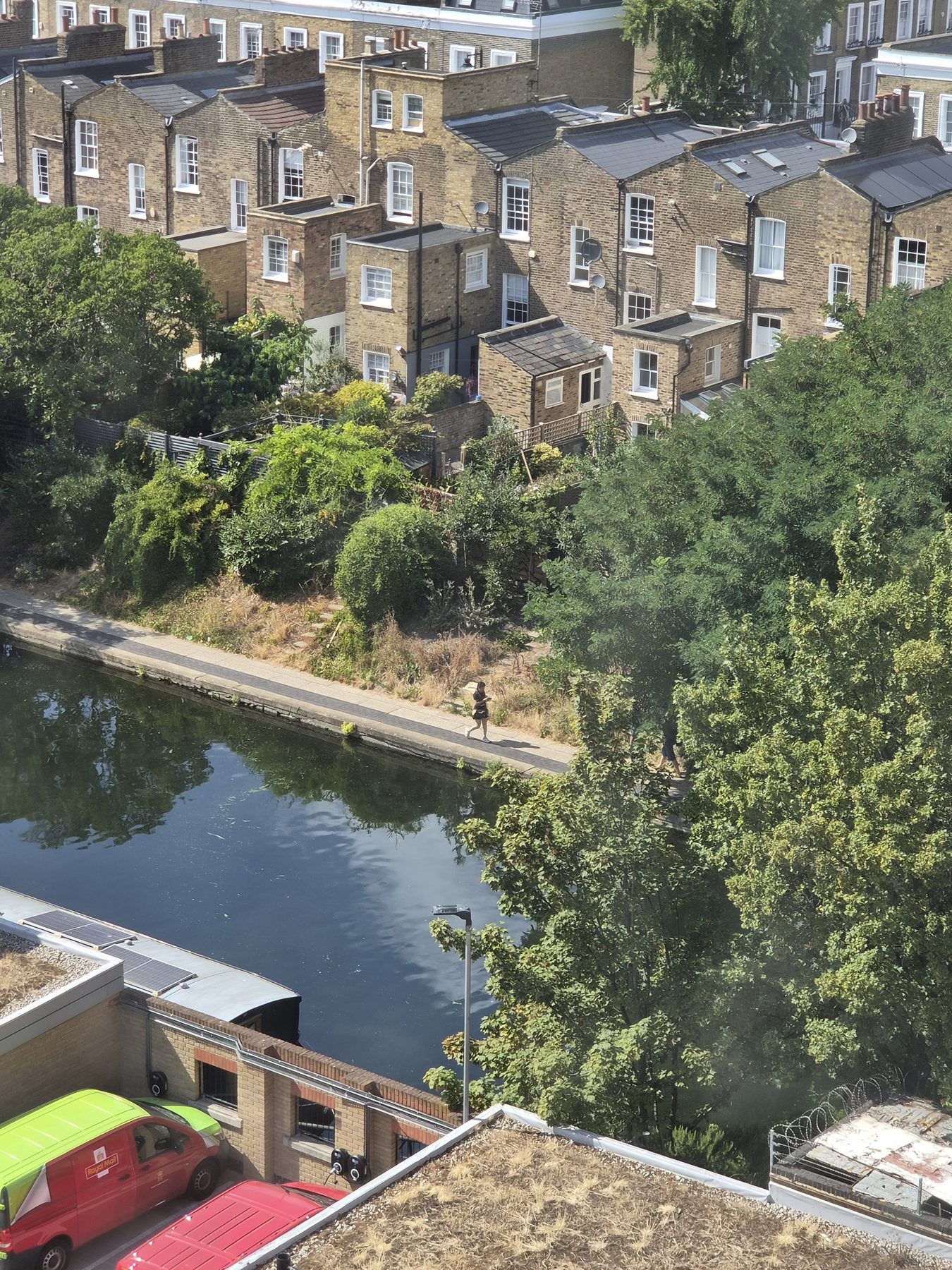 Regent's Canal from above, a Royal Mail red.